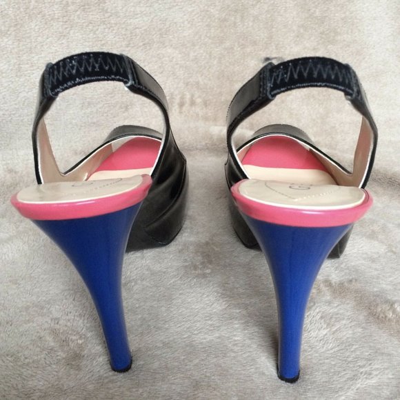 Slingback Peep Toe Pumps Shoes Neon Color Block 8 - Picture 9 of 12